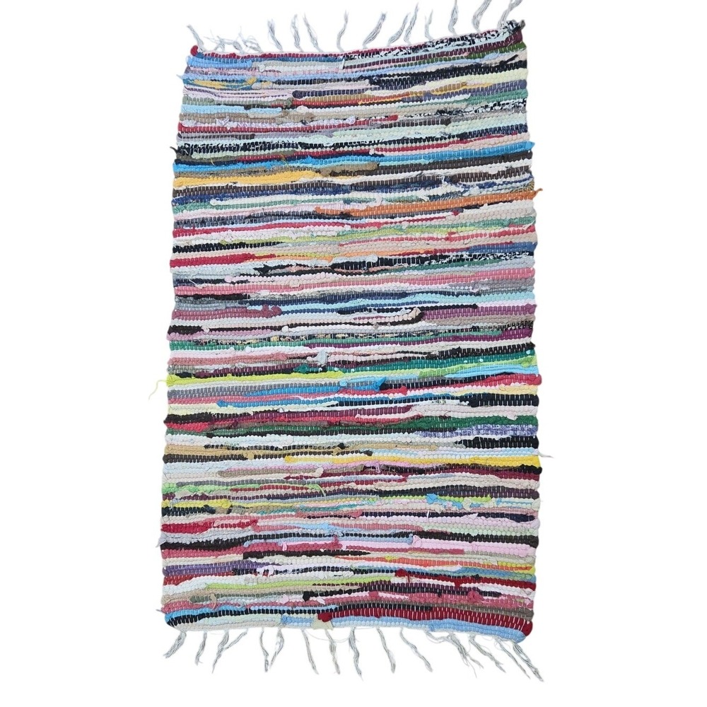 Rag Rug Chindi Farmhouse Shabby Chic Fringe Boho Vintage Charm Coiled Fabric